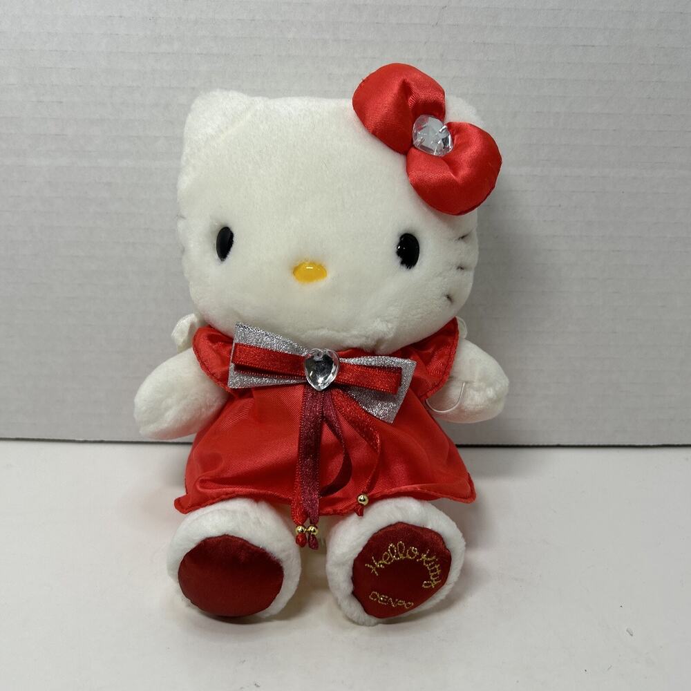 Hello Kitty Angel Red Dress Silver Bow Sanrio NTT Plush 8" 2000 Rhinestone Bow
